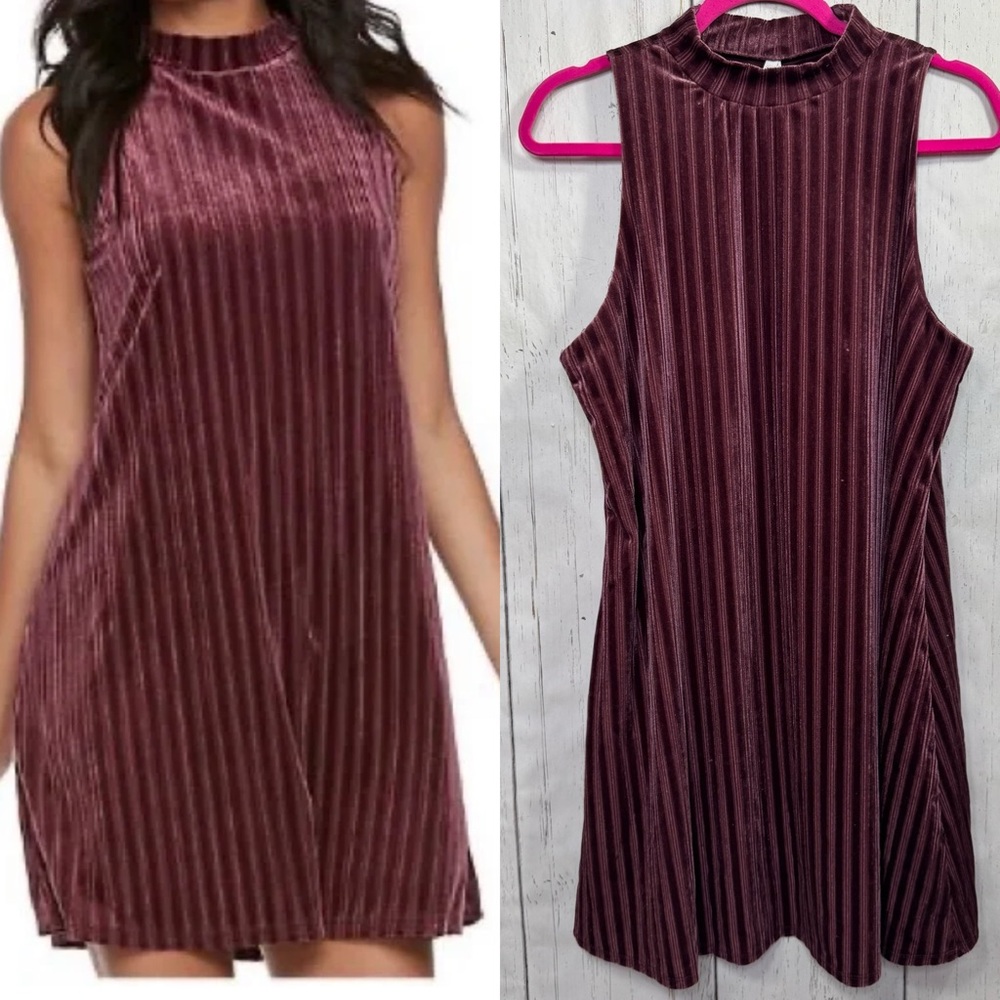 Mudd Burgundy Velvet Ribbed Sleeveless Dress XL Soft Modern Holiday Chic Y2K